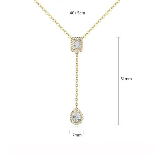 Gold Plated Geometric Style Sparkly Dainty Rectangle Teardrop Shaped AAAAA Australia Crystal with Cubic Zirconia Y Necklace Fashion Jewelry for Women & Teen Girls - color: Teardrop Y Necklace WG