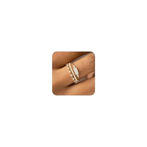 Stackable Rings for Women Set Dainty 14K Trendy Gold Plated Non Tarnish Stacking Cubic Zirconia Fashion Ring Jewelry Size 6 7 8 9 10 - style: 3pcs