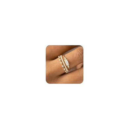 Stackable Rings for Women Set Dainty 14K Trendy Gold Plated Non Tarnish Stacking Cubic Zirconia Fashion Ring Jewelry Size 6 7 8 9 10 - style: 3pcs