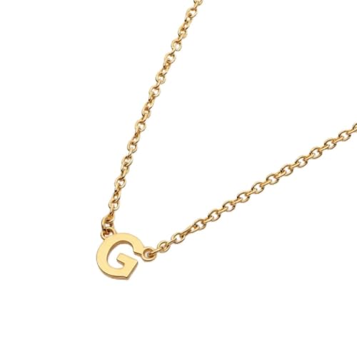 OAK & LUNA Inez Initial Necklace - Gold Plated & Sterling Silver — A-Z Letter Pendant on 15″ + 2″ Adjustable Cable Chain - color: 18K Gold Plated Silver, style: Letter G