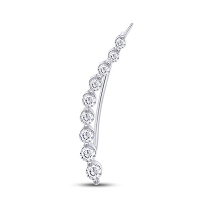 One Piece Right Ear Climber Earring for Women With Birthstone And White CZ | Floating Curved Bar Ear Crawler In 14K Gold Over Sterling Silver Jewelry for Her - color: White Cubic Zirconia
