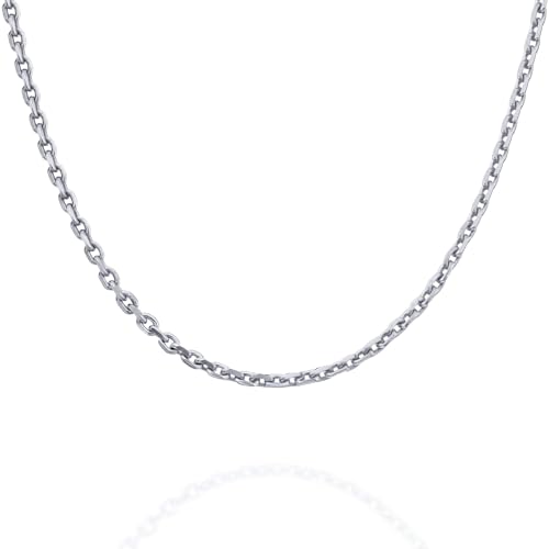 Gold Silver Necklace Chain With Adjustable Lobster Clasp, Diamond Cut Geometric Gold Beads Stationed on Dainty 2mm Cable Box Chain, 16 Inches Rolo Oval Figaro Link Singapore Chain. - color: Silver04