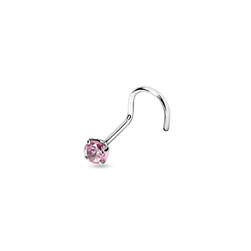 316L Surgical Steel Nose Screw Ring 18G Nose Screw Stud Prong Set 3mm CZ Gems Nostril Piercing Jewelry 1/4 Inch (6mm) - color: Pink