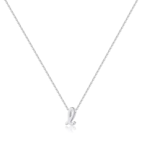 Memorjew 925 Sterling Silver Cursive Initial Necklace, Letter A-Z Necklace | 925 Sterling Silver Necklace, Dainty Letter Cursive Initial Necklaces for Women Trendy Jewelry, Birthday Gifts for Women Her - style: L-Silver