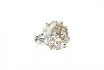 Hexagon Clear Quartz in Prongs - Custom Sterling Silver Engagement Statement Ring - Handmade Gemstone Jewelry for Women