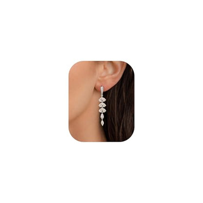 Dangle Earrings for Women - 14K Gold/White Gold/Rose Gold Plated Butterfly Heart Star Hoop Chain Long Tassel Cubic Zirconia CZ Dangle Earrings - color: Silver Leaf Dangle