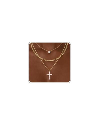 Gold Necklace Stack, Layered Gold Necklaces for Women Jewelry Set | 14K Gold Plated, Separate Chains, Pendant, Dainty, Non Tarnish, Delicate, Chain, Multi, Gift - color: 3 Layer-Cross Gold