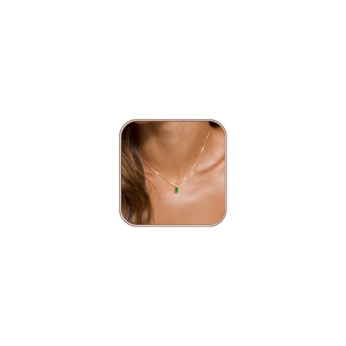 FUNEIA Diamond Necklaces for Women 14K Gold Plated Emerald Birthstone Necklace for Women Mothers Dainty Gold Necklace Blue Green Cubic Zirconia Pendant Necklace Birthday Gifts for Women Jewelry - color: 05. May(Emerald)
