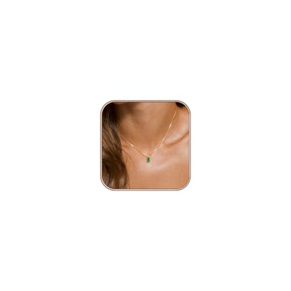 FUNEIA Diamond Necklaces for Women 14K Gold Plated Emerald Birthstone Necklace for Women Mothers Dainty Gold Necklace Blue Green Cubic Zirconia Pendant Necklace Birthday Gifts for Women Jewelry - color: 05. May(Emerald)