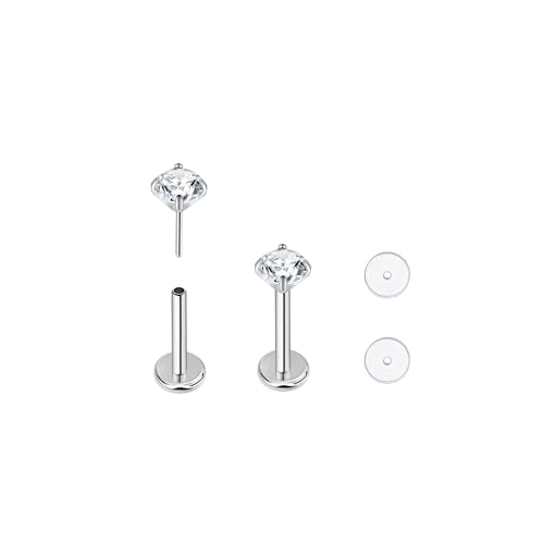 BelezaDosas G23 Titanium Labret Studs 16G Threadless Push-in Press Fit Lip Cluster Tragus Helix Lobe Conch Rook Medusa Cartilage Monroe Earring Push Back Piercing Jewelry - color: 18g6mm2.0 po cl