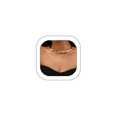 Chunky Gold Necklace Big Statement Chunky Necklace for Women African Tribe Wide Metal Choker Necklaces Jewelry - color: 07 Gold