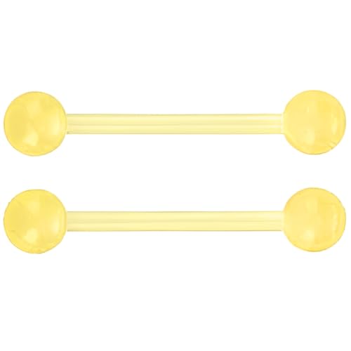 Glow in the Dark Barbell Piercing Set for Women Men 14 G Flexible Acrylic Tongue Ring Jewellery Long Nipple Piercings Bars Kit Hypoallergenic Cute Body Jewelry Stud 2 pcs - color: Yellow