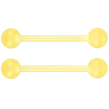 Glow in the Dark Barbell Piercing Set for Women Men 14 G Flexible Acrylic Tongue Ring Jewellery Long Nipple Piercings Bars Kit Hypoallergenic Cute Body Jewelry Stud 2 pcs - color: Yellow