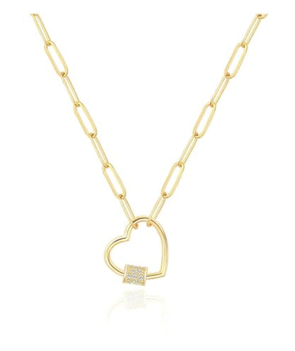 CAROVO 18K Gold Silver Plated Paperclip Chain Necklace for Women Delicate Love Heart Pendant Link Paperclip Chain Necklaces for Women - style: D: Heart CZ Necklace