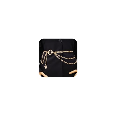 Gold Chain Belt - Fashion Waist Chain Belt with Moon, Butterfly Rhinestone & Layered Design - color: A1-Moon layered-gold