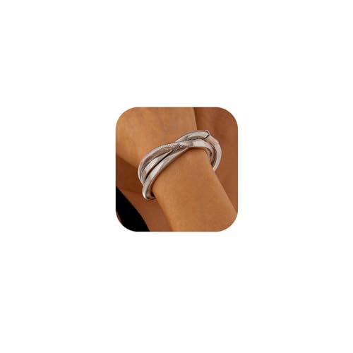 Chunky Gold Bangle Bracelets for Women Trendy Irregular Statement Cuff Bracelets Stack Wide Minimalist 3PCS Bangle Set Jewelry - style: T-Silver B