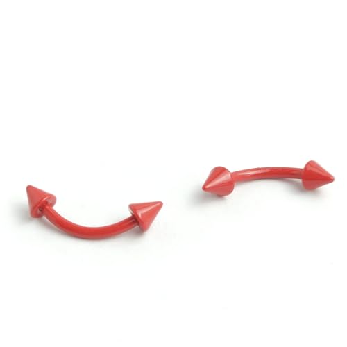 2Pcs 16G Red Spike Eyebrow Rings for Women Men Surgical Steel Curved Barbell Eyebrow Rings Studs Helix Rook Earrings Simple Body Piercing Jewelry