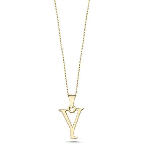 Wish Carat 100% 14k Real Gold Necklace for Women | Dainty Charm Alphabet Name Letter Initial Necklaces for Women | Custom Pendant Jewelry for Her | Birthday Gifts for Women & Girls | 18'' - color: Y