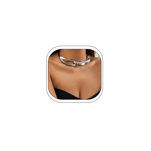 Chunky Gold Necklace Big Statement Chunky Necklace for Women African Tribe Wide Metal Choker Necklaces Jewelry - color: 07 Silver