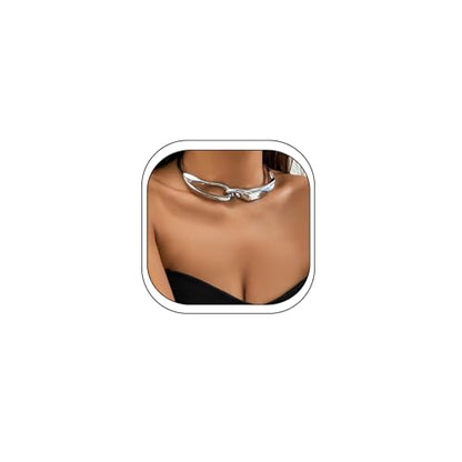 Chunky Gold Necklace Big Statement Chunky Necklace for Women African Tribe Wide Metal Choker Necklaces Jewelry - color: 07 Silver