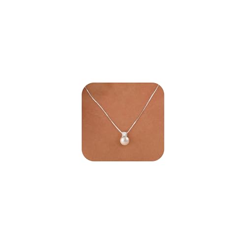 WFYOU Silver Gold Pearl Necklaces for Women 14K Gold Plated Dainty Necklace | Wedding Charm Pendant Necklace, Simple Pearl Necklace Waterproof Non Tarnish, Pearl Jewelry, Mothers Day Bridesmaid Gifts - color: Silver, size: 10mm
