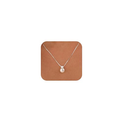 WFYOU Silver Gold Pearl Necklaces for Women 14K Gold Plated Dainty Necklace | Wedding Charm Pendant Necklace, Simple Pearl Necklace Waterproof Non Tarnish, Pearl Jewelry, Mothers Day Bridesmaid Gifts - color: Silver, size: 10mm