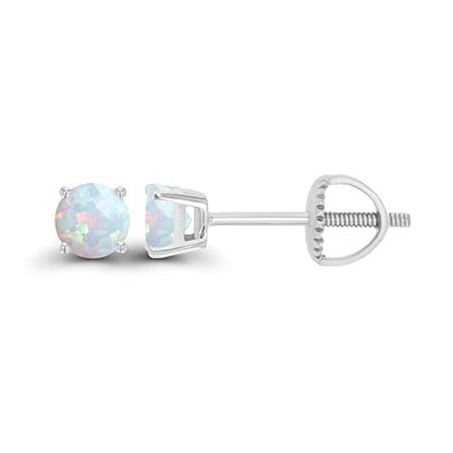 14K Gold Plated 925 Sterling Silver Hypoallergenic 4mm Round Genuine Birthstone Solitaire Screwback Stud Earrings - color: Opal Created