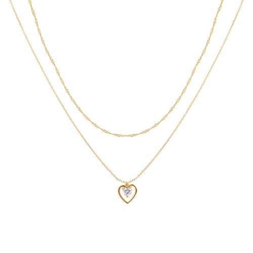 Layered Necklaces for Women - 14K Dainty Gold Plated Layering Chokers Necklaces Set Multilayer Delicate Necklace Trendy Adjustable Long Layered Necklaces for Women - style: 45 Heart Neckalce
