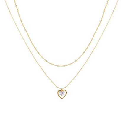 Layered Necklaces for Women - 14K Dainty Gold Plated Layering Chokers Necklaces Set Multilayer Delicate Necklace Trendy Adjustable Long Layered Necklaces for Women - style: 45 Heart Neckalce
