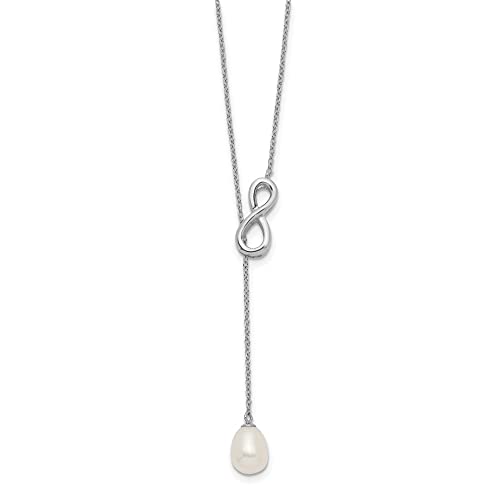 925 Sterling Silver Rhod-plated 7-8mm FWC Pearl Infinity Lariat Drop Necklace