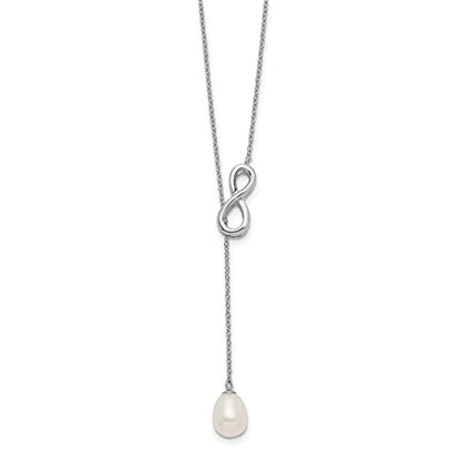 925 Sterling Silver Rhod-plated 7-8mm FWC Pearl Infinity Lariat Drop Necklace