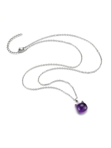 Jovivi Cat Gifts Necklace Natural Amethyst Rose Quartz Healing Crystal Stones Pendant Necklaces for Women Men Gemstone Mini Cute Animal Cat Jewelry Gifts