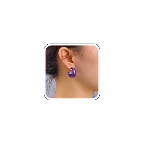 Vintage Acrylic Hoop Earrings - Purple Resin C Shape Studs - Chunky Open Hoop Earrings - Women's Jewelry
