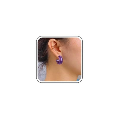 Vintage Acrylic Hoop Earrings - Purple Resin C Shape Studs - Chunky Open Hoop Earrings - Women's Jewelry