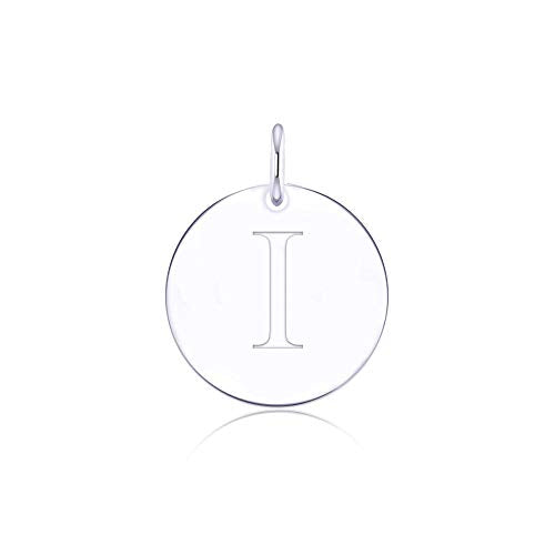Sterling Silver Mini Initial Disc Round Charm Pendant for Women - color: I