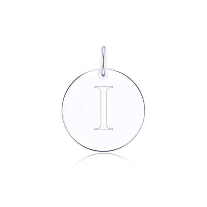 Sterling Silver Mini Initial Disc Round Charm Pendant for Women - color: I