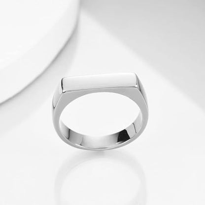 MYNENEY Stainless Steel Square Shape Signet for Men Statement Ring - color: Geometrical Silver