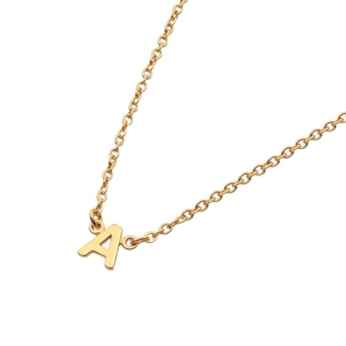 OAK & LUNA Inez Initial Necklace - Gold Plated & Sterling Silver — A-Z Letter Pendant on 15″ + 2″ Adjustable Cable Chain - color: 18K Gold Plated Silver, style: Letter A