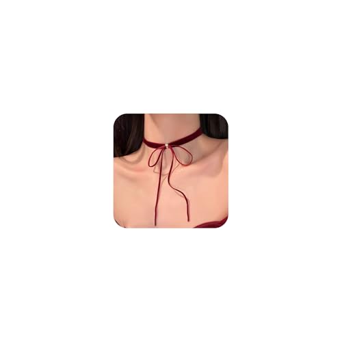 Eartif Red Velvet Choker Necklace with Black Bow for Women - Vintage Gothic Ribbon Collar - Christmas & Halloween Vampire Accessories