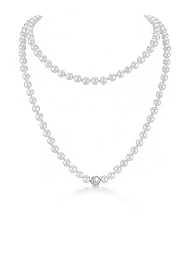 Long Pearl Necklace for Women Dainty Zircon Bead Pearl Necklace Layered Faux Pearls Necklaces Long Wedding Long Pearl Necklace Delicate Jewelry for Brides - color: white-A