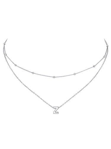 ChicSilver Layered Initial Necklace for Women, 925 Sterling Silver Personalized Letter A-Z Pendant Necklaces, Hypoallergenic Silver Choker with Adjustable 16" Rolo Chain, Dainty Birthday jewelry - style: Z