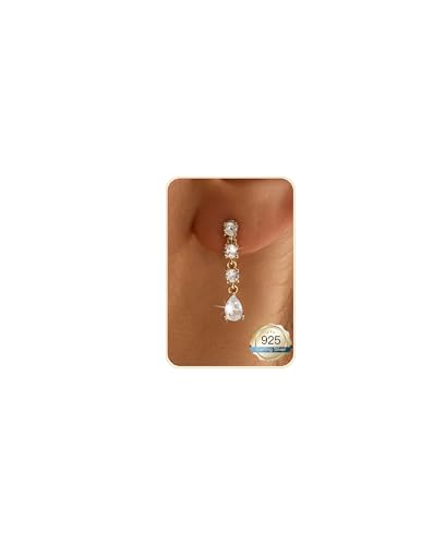 14K Gold Plated/Sterling Silver CZ Pearl Drop Dangle Earrings for Women - color: Gold-4 CZ