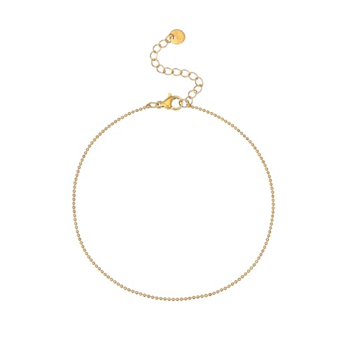Dainty Ankle Bracelets for Women 18K Gold Plated Waterproof | Satellite Beaded Herringbone Lip Chain Anklets Simple Minimalist Summer Beach Foot Jewelry, Gift Box Included - color: Ball Chain-Gold