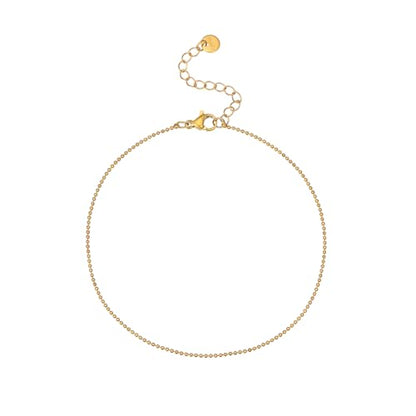 Dainty Ankle Bracelets for Women 18K Gold Plated Waterproof | Satellite Beaded Herringbone Lip Chain Anklets Simple Minimalist Summer Beach Foot Jewelry, Gift Box Included - color: Ball Chain-Gold