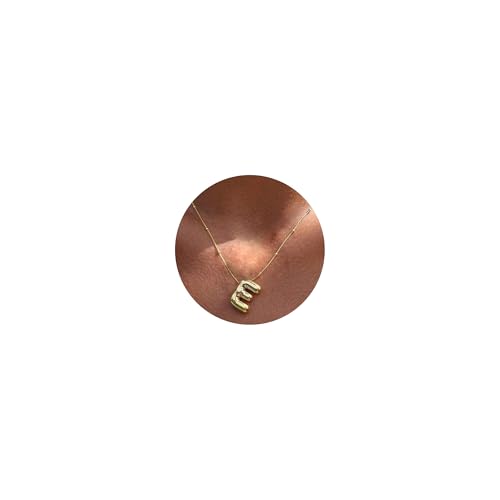 Gold Bubble Initial Necklace for Women Balloon Letter Necklace 18K Gold Plated Dainty Alphabet Pendant Puffy Name Personal Necklace - color: E