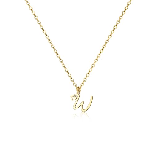 Tewiky Initial Necklace for Women-14k Gold Plated Dainty Letter Necklaces | Trendy Cute Custom Personalized Monogram Necklaces - color: gold, style: W