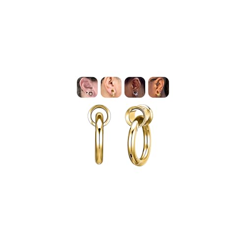 1 Pair Ear Guages with Rings 316L Stainless Steel Saddle Plugs for Ears Hypoallergenic Hoop Earrings Weights Stretchers Ears Tunnels Expander Piercing 0G 00G 1/2" 9/16" - color: Gold;2G(6mm)