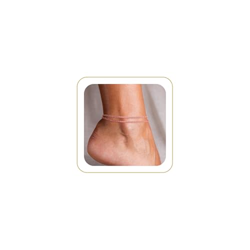 Robaice Ankle Bracelets for Women, 14K Gold Plated/Silver Layered Anklets | Waterproof Adjustable Anklet for Women, Summer Beach Anklet, Glitter Jewelry for Women Gifts - color: Rose Gold