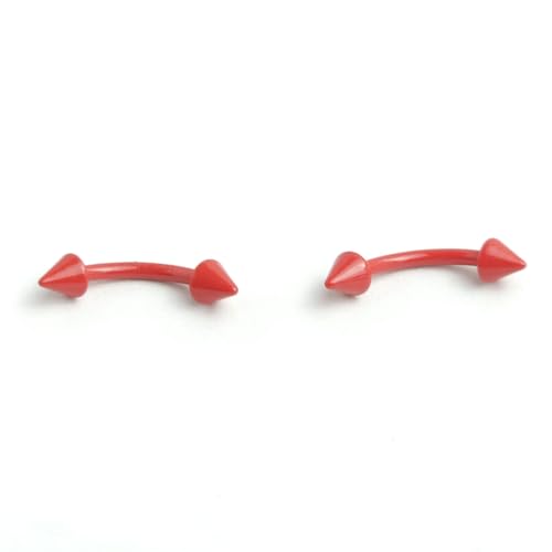 2Pcs 16G Red Spike Eyebrow Rings for Women Men Surgical Steel Curved Barbell Eyebrow Rings Studs Helix Rook Earrings Simple Body Piercing Jewelry