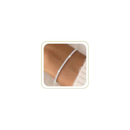 Tewiky Tennis Bracelet 14K Gold/Silver Plated 3mm Cubic Zirconia Tennis Bracelets for Women, Dainty Gold Bracelets for Women Non Tarnish Jewelry - color: Silver